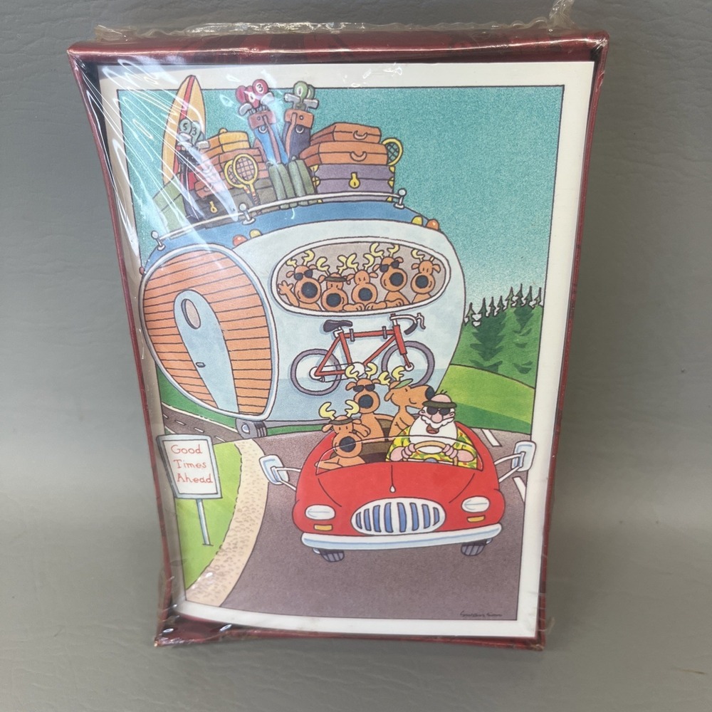 Gibson Santa Camper Vintage Christmas Cards Set of 20 NOS Made in USA Sealed